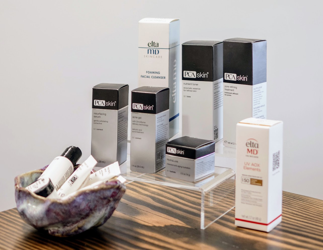 Medical grade skincare products at Vibrance MedSpa — PCA Skin and EltaMD